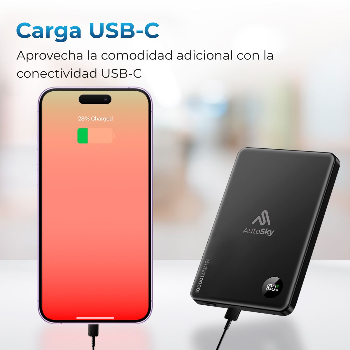 AUTOSKY - Power Bank 10000mah Carga Inalámbrica Magsafe AutoSky