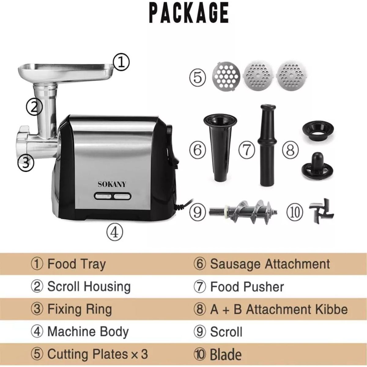 SOKANY - Molino Electrico Sokany 2800w Maiz Carne Accesorios 3 En 1