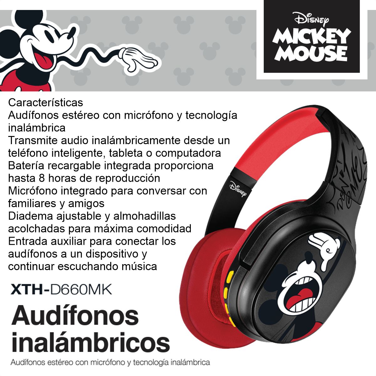 XTECH - Diadema Inalámbrica Con Micrófono Xtech Edición Mickey Mouse