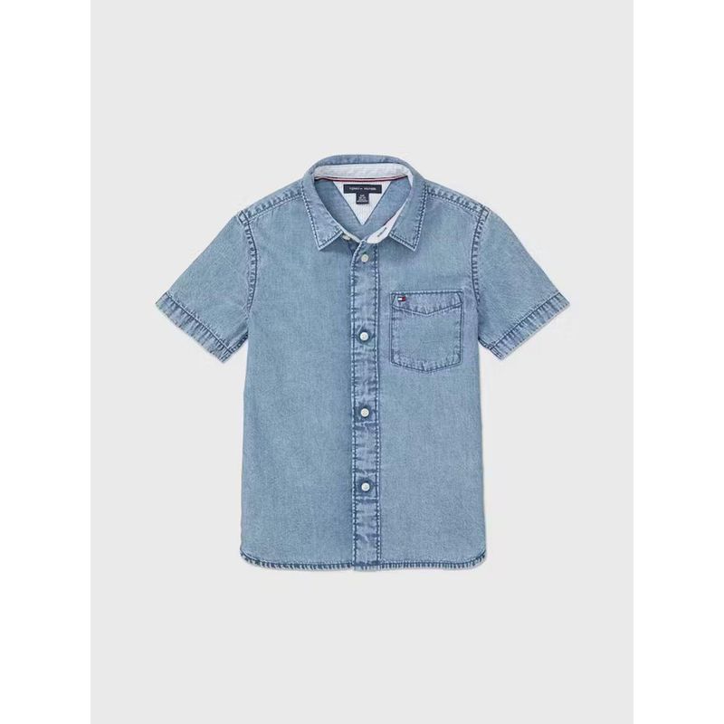 TOMMY HILFIGER - Camisa celeste Denim - Adaptive Para Niño Tommy Hilfiger