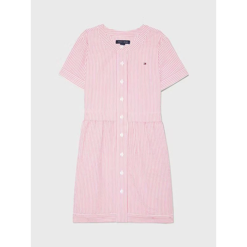TOMMY HILFIGER - Vestido rosado camisero con diseño de rayas Para Niña Tommy Hilfiger