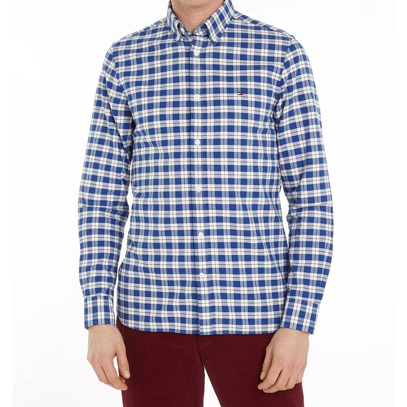 TOMMY HILFIGER - Camisa Oxford Slim de Cuadros Azul Tommy Hilfiger