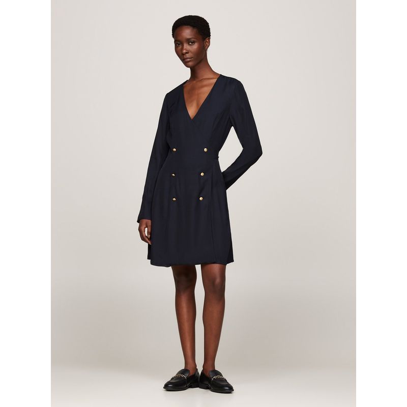 TOMMY HILFIGER - Vestido azul cruzado corto de botonadura doble Tommy Hilfiger