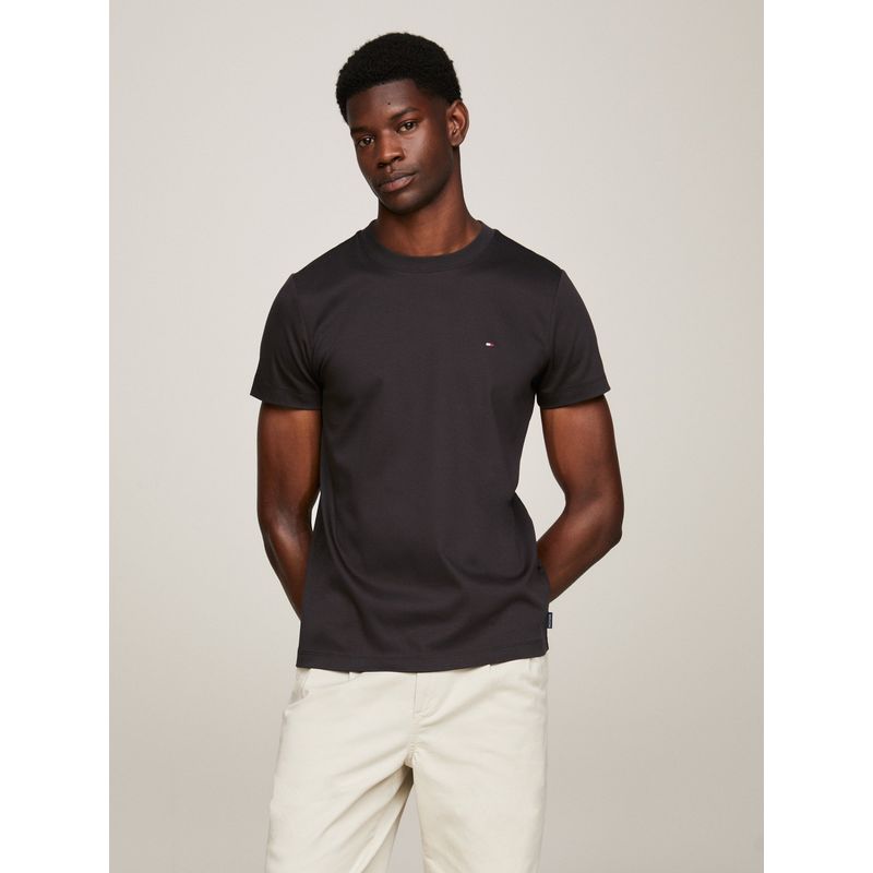 TOMMY HILFIGER - Camiseta negra de tejido interlock con corte slim Tommy Hilfiger