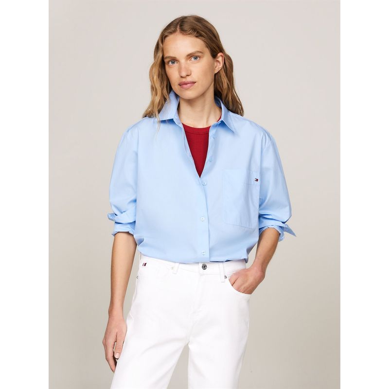 TOMMY HILFIGER - Camisa celeste oversize con bolsillo de parche Tommy Hilfiger