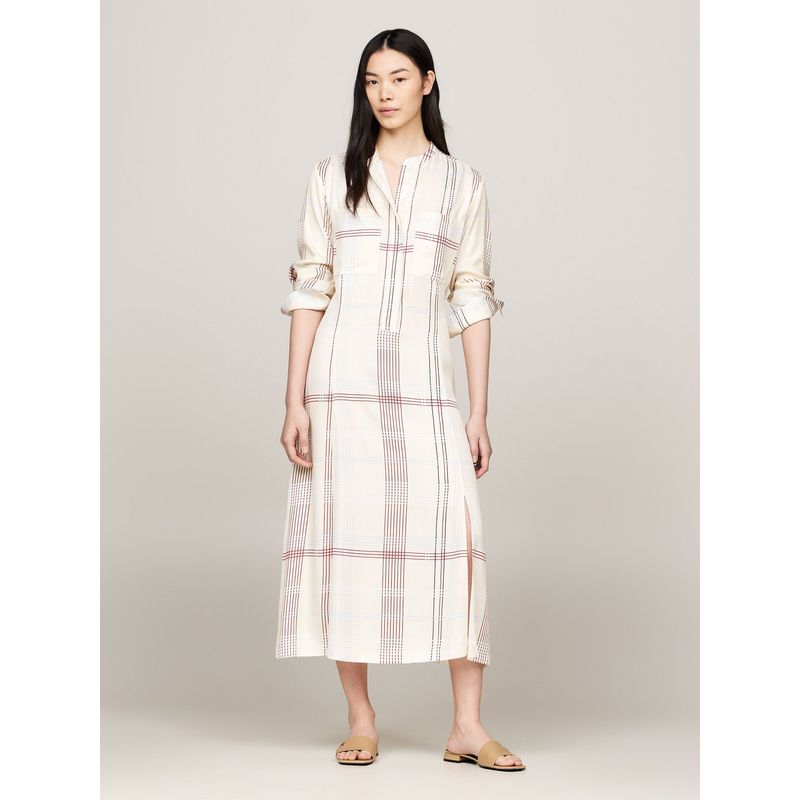 TOMMY HILFIGER - Vestido Beige de cuadros midi con cinturón Para Mujer Tommy Hilfiger