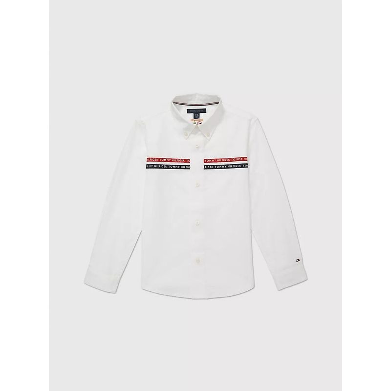 TOMMY HILFIGER - Camisa Blanca Niño Tejida Con Cinta Y Logotipo Tommy Hilfiger
