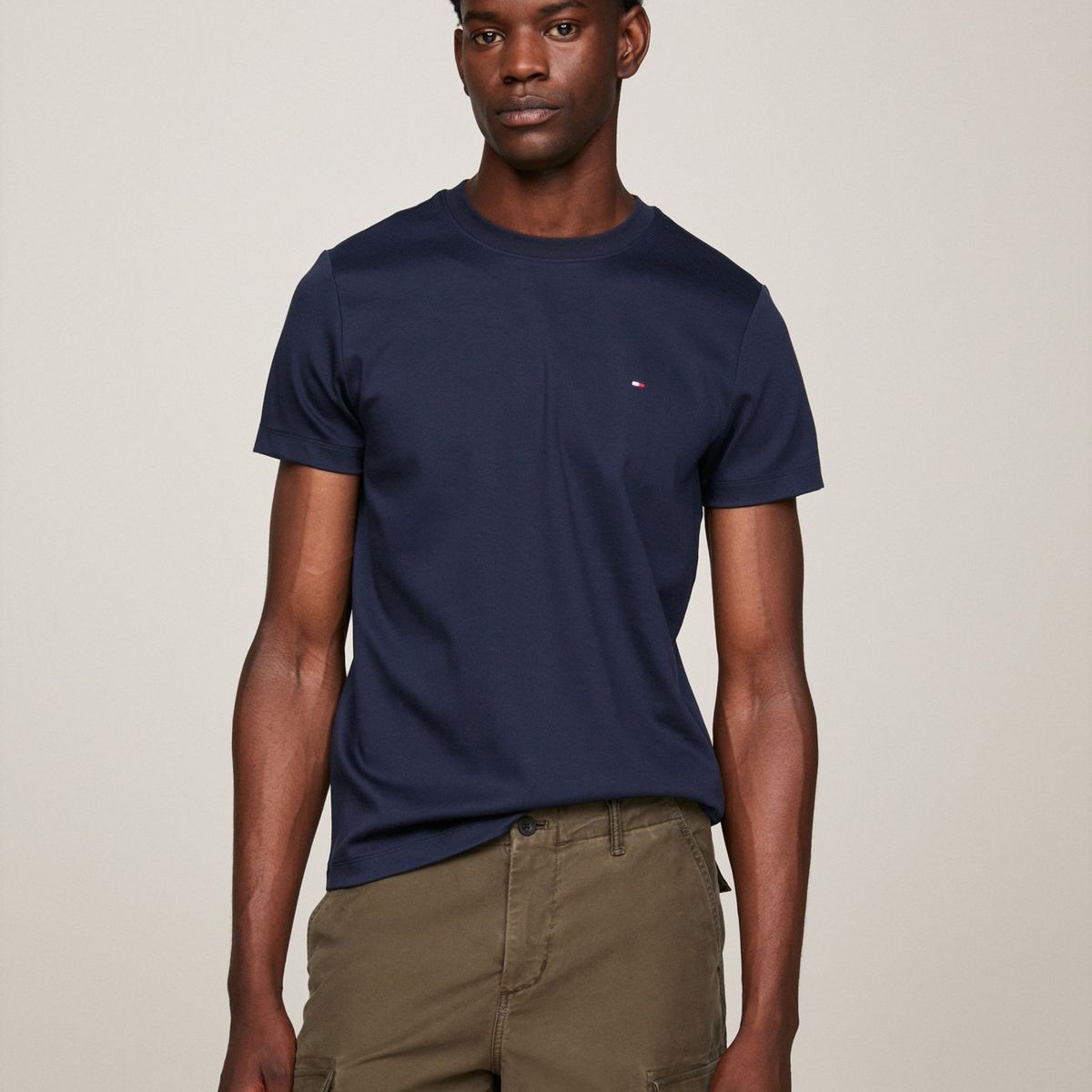 TOMMY HILFIGER - Camiseta azul de tejido interlock con corte slim Tommy Hilfiger
