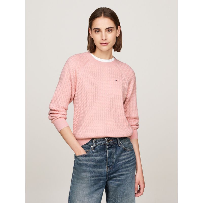 TOMMY HILFIGER - Saco rosado tejido amplio de punto trenzado Tommy Hilfiger