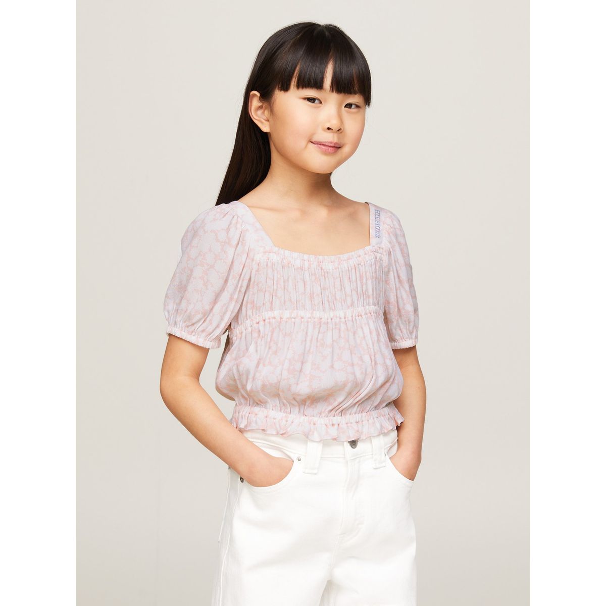 TOMMY HILFIGER - Blusa Rosada Niña Rosada Cropped De Estampado Floral Tommy Hilfiger