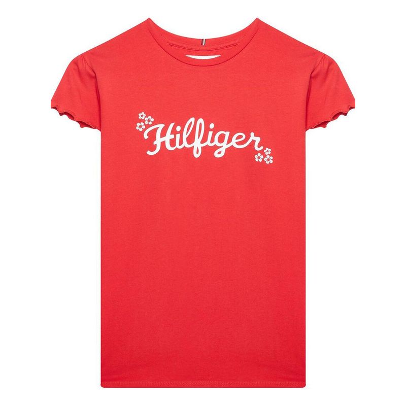 TOMMY HILFIGER - Camiseta Niña Roja Con Logo Floral Tommy Hilfiger