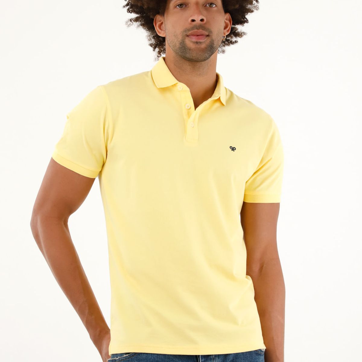 TENNIS - Polo amarilla con raqueta bordada para hombre