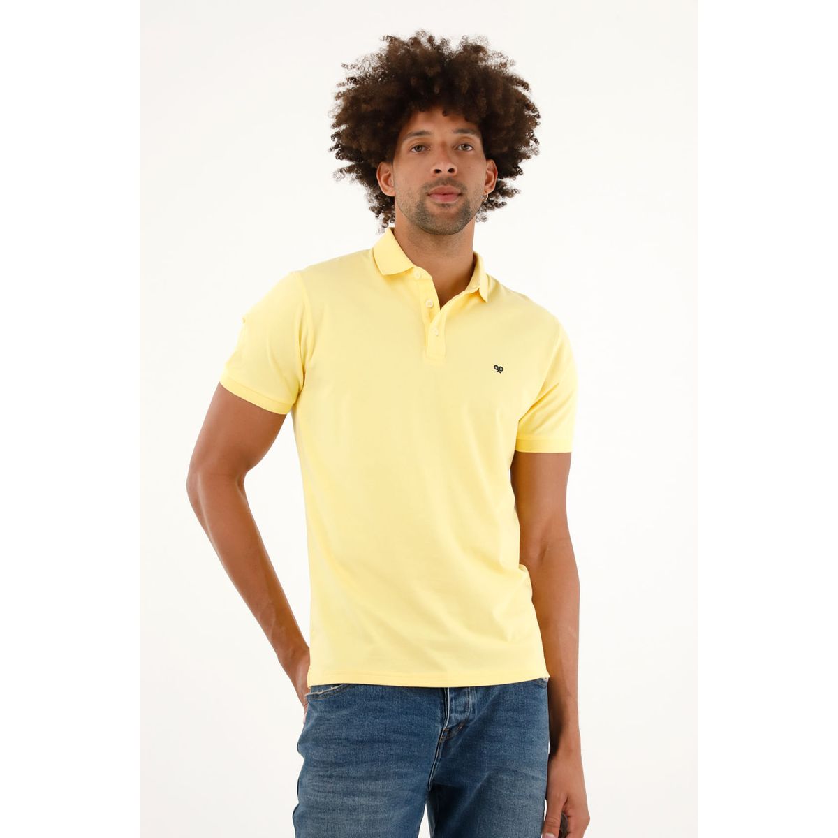 TENNIS - Polo amarilla con raqueta bordada para hombre
