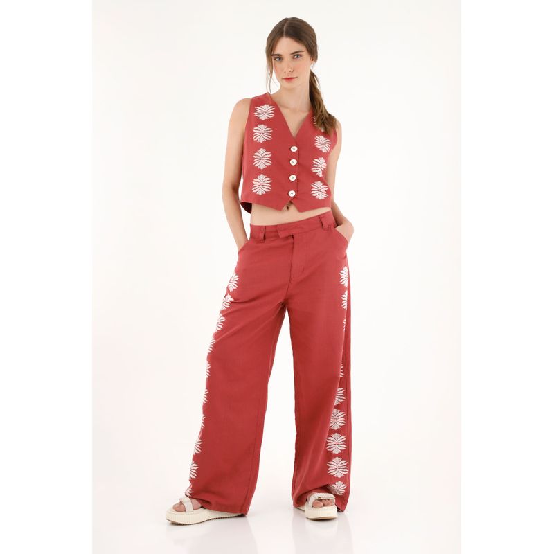 TENNIS - Pantalón Recto con manualidad rojo para mujer