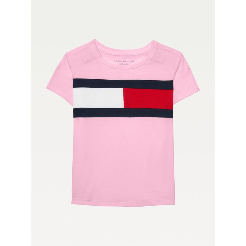 TOMMY HILFIGER - Camiseta Niña Rosada Con Logotipo De Bandera Adaptive Tommy Hilfiger
