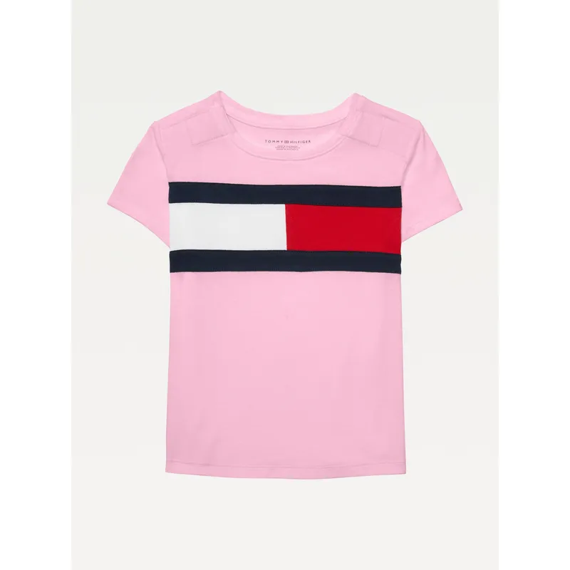 TOMMY HILFIGER - Camiseta Niña Rosada Con Logotipo De Bandera Adaptive Tommy Hilfiger
