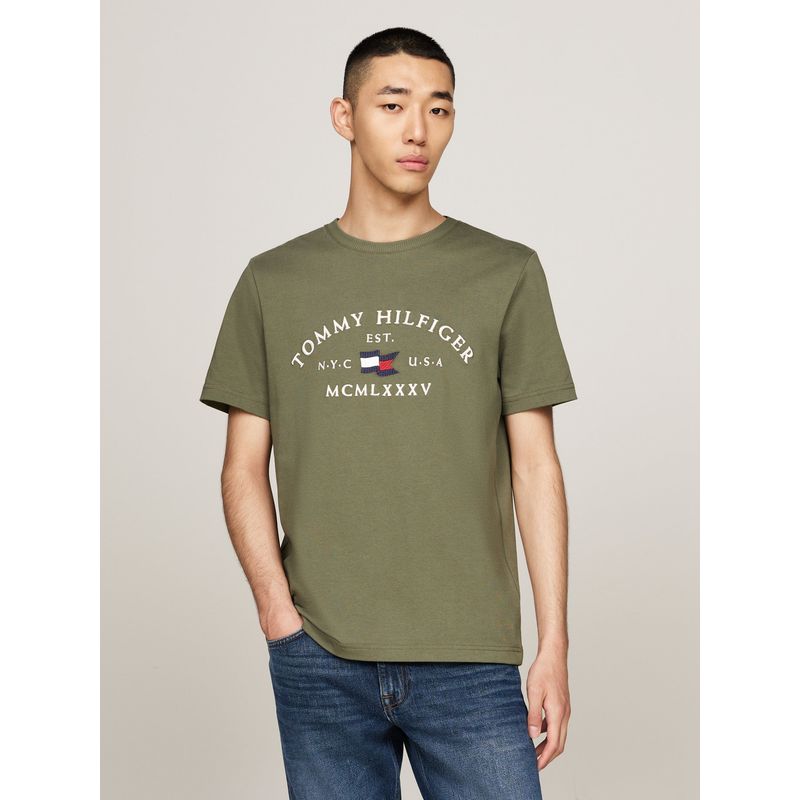 TOMMY HILFIGER - Camiseta verde con logo bordado Tommy Hilfiger