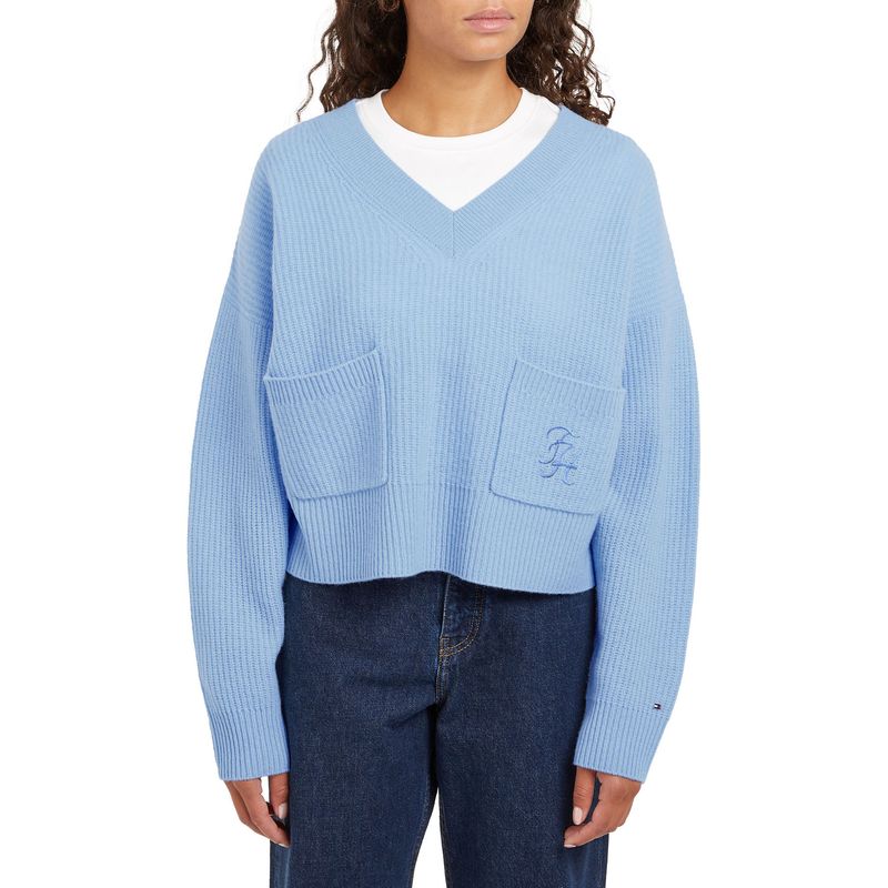 TOMMY HILFIGER - Cárdigan celeste con botones y dos bolsillos Tommy Hilfiger