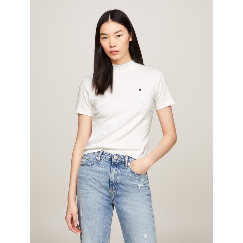 TOMMY HILFIGER - Camiseta blanca cropped slim con cuello perkins Tommy Hilfiger