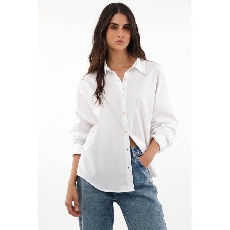 TOPMARK - Camisa clásica blanca para mujer