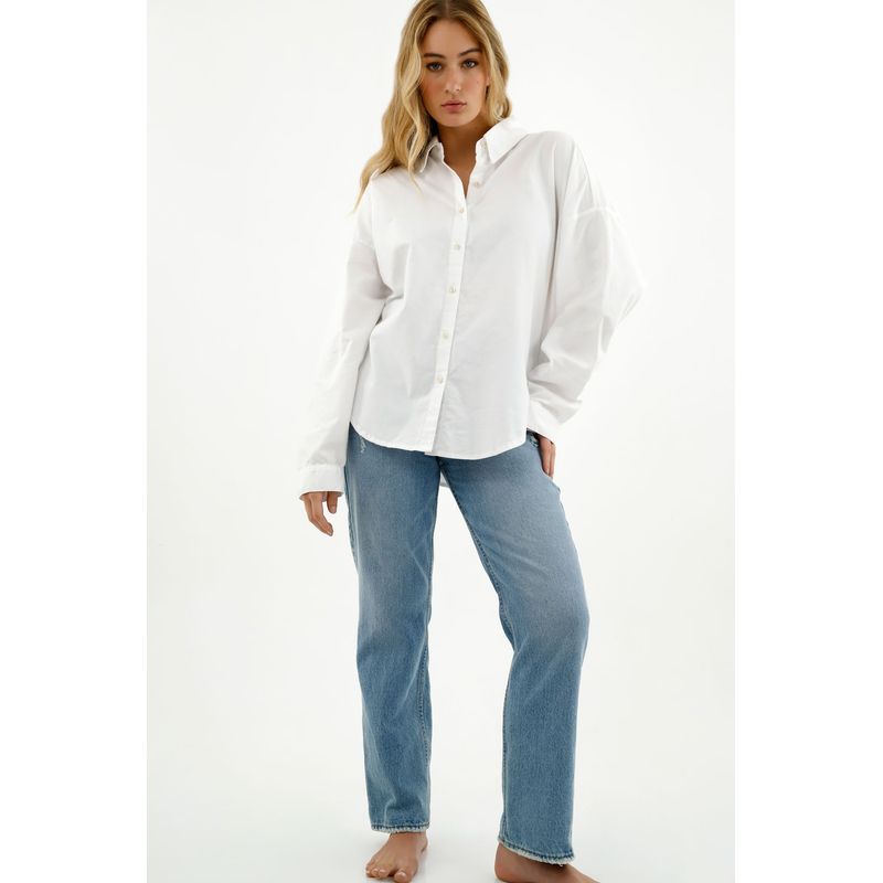 TOPMARK - Camisa clásica blanca para mujer