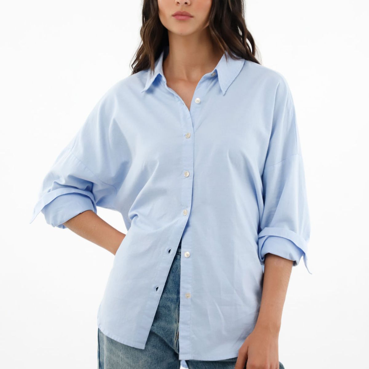 TOPMARK - Camisa clásica azul para mujer