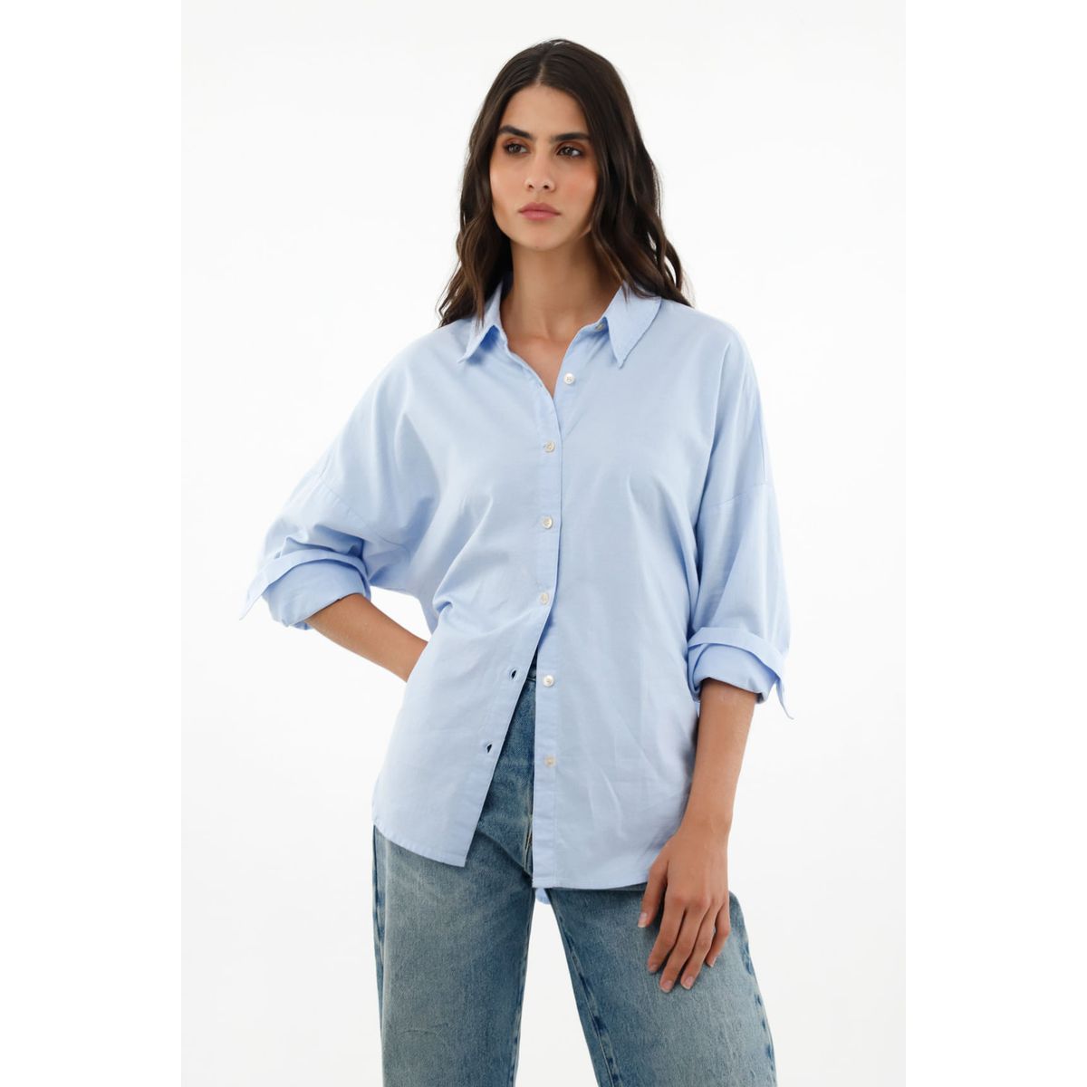 TOPMARK - Camisa clásica azul para mujer