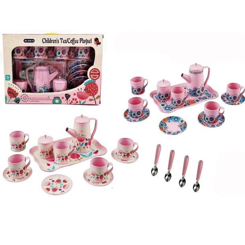 JUGUETERIA EXPRESS - Juego Set De Té Loza Metálico 14 Piezas Juguete