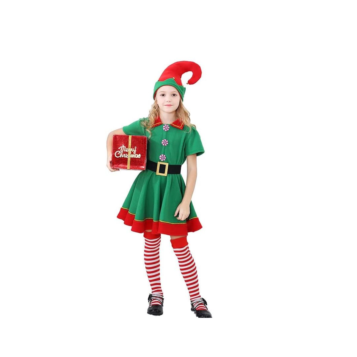 GENERICO - Disfraz De Elfo De Niña Duende Navidad Pijama Papa Noel