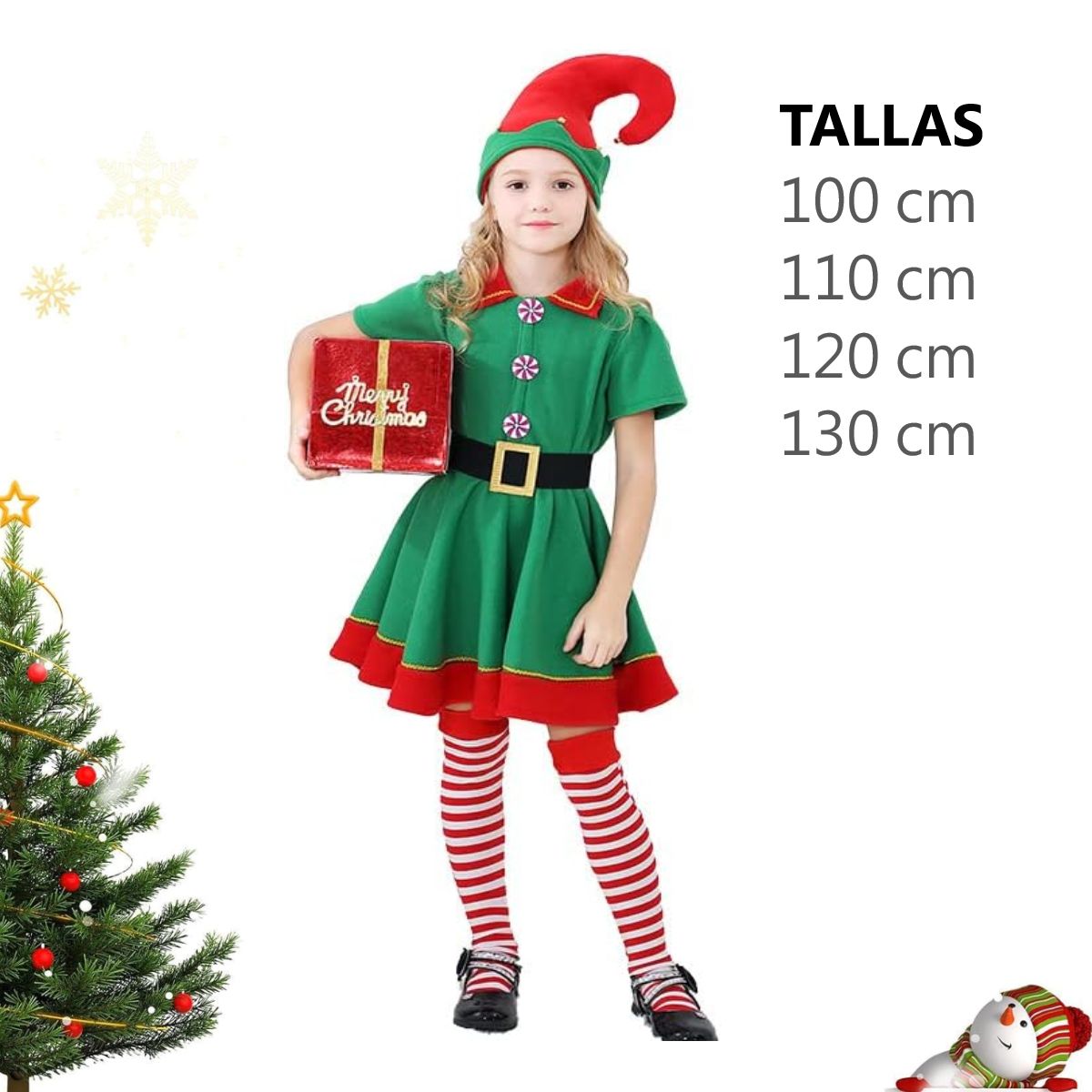 GENERICO - Disfraz De Elfo De Niña Duende Navidad Pijama Papa Noel