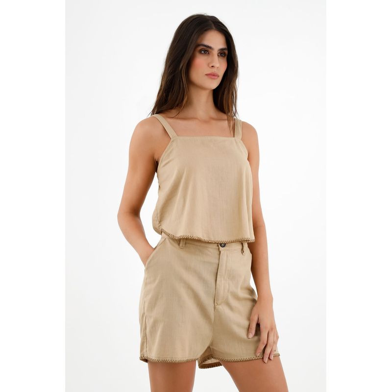 TOPMARK - Camisa crudo con escote recto para mujer