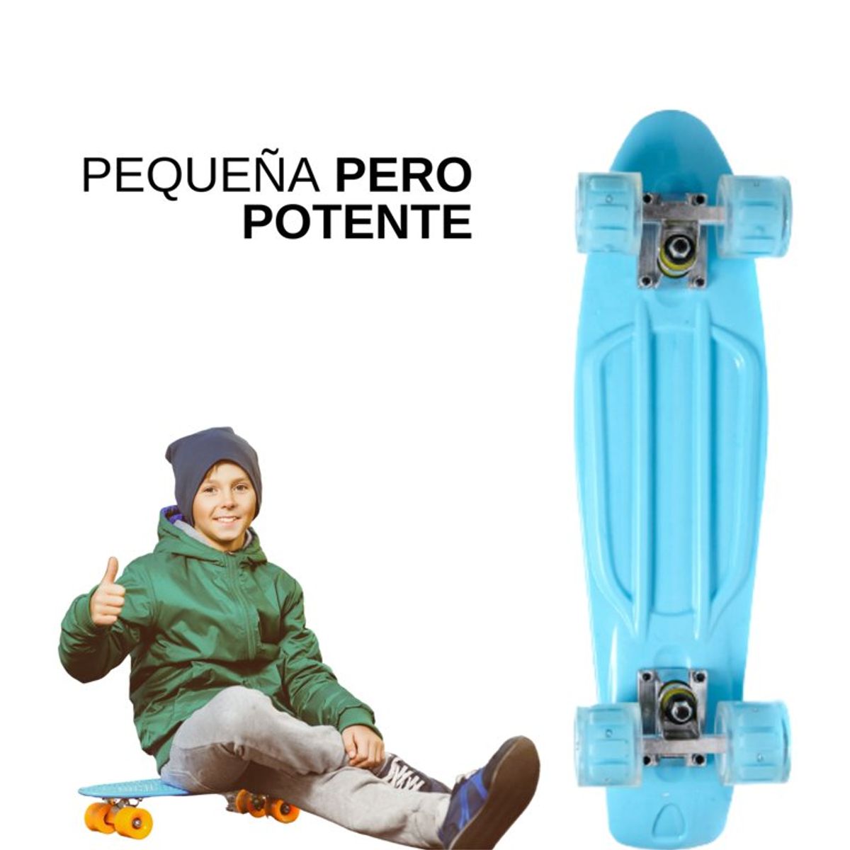 GENERICO - Tabla Patineta Skate Long Board Luz 56cm Penny Aguamarina