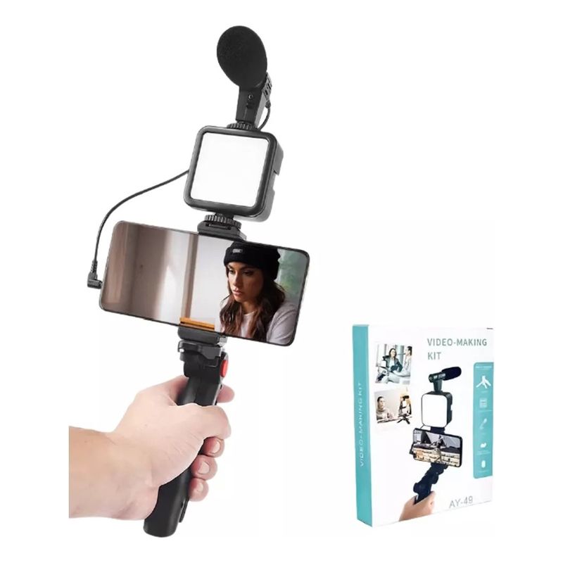 GENERICO - Estabilizador Cámara Graba Soporte Celular Luz Led Micrófono