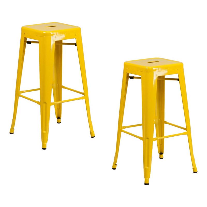 MOBLIHOUSE - Set X2 Butaco Alto Para Barra Metálico Industrial Negro Mate