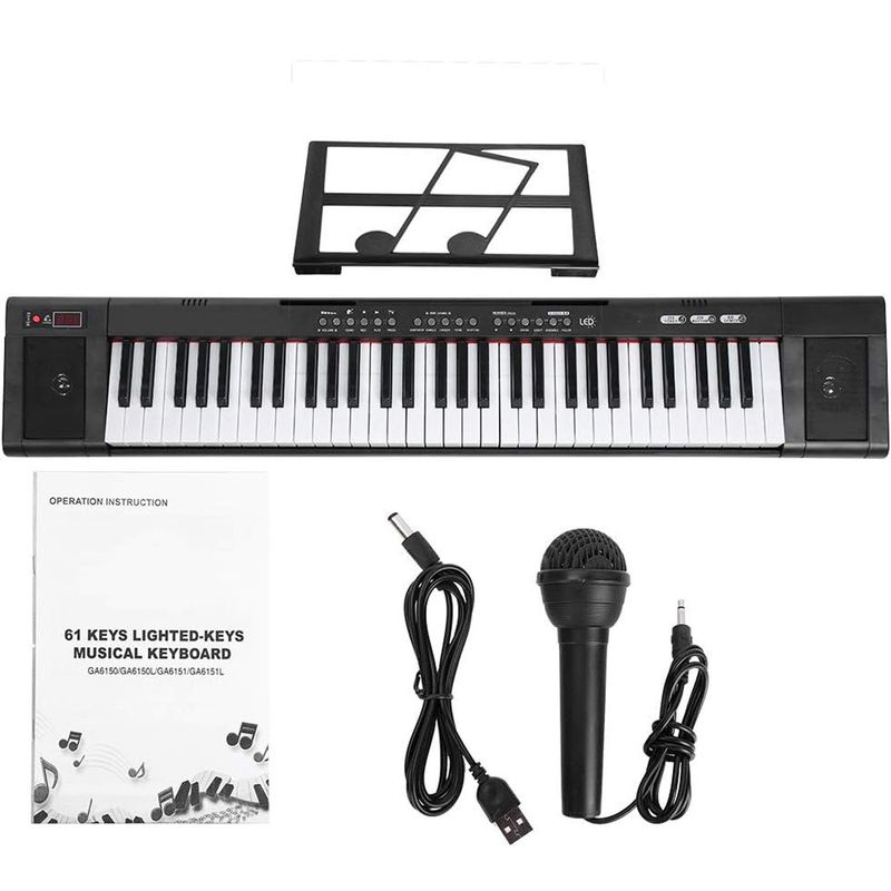 DANKI - Teclado Organeta Piano Electrico 61 Teclas Iluminadas Ritmos