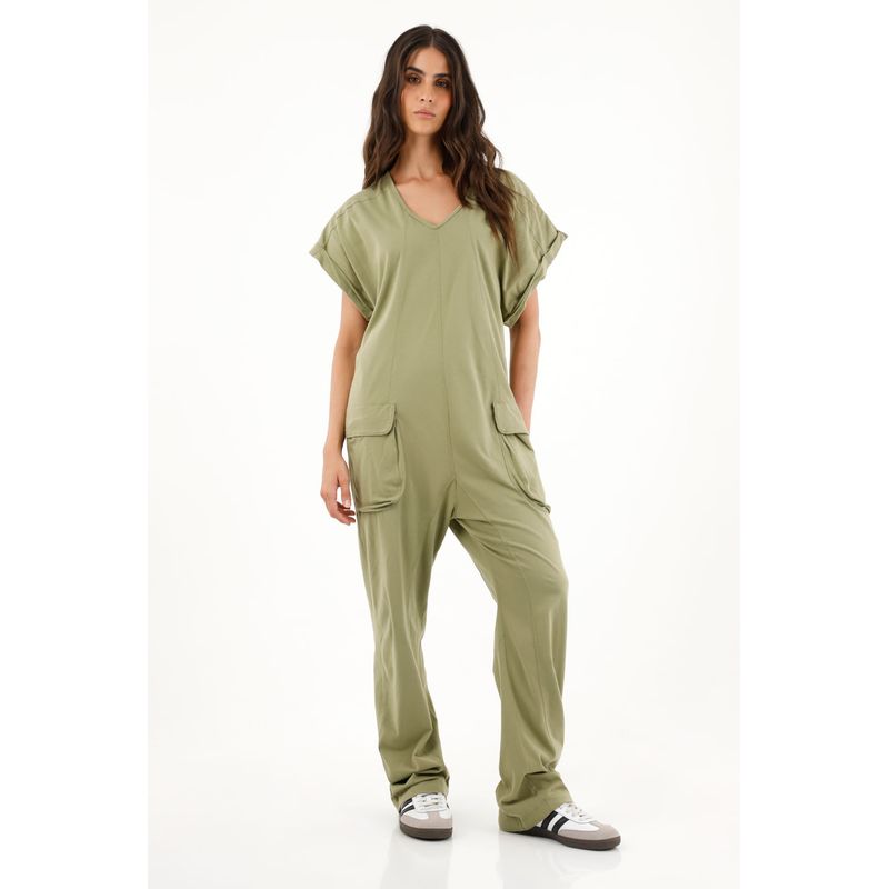 TOPMARK - Enterizo verde con bolsillos de tapa para mujer