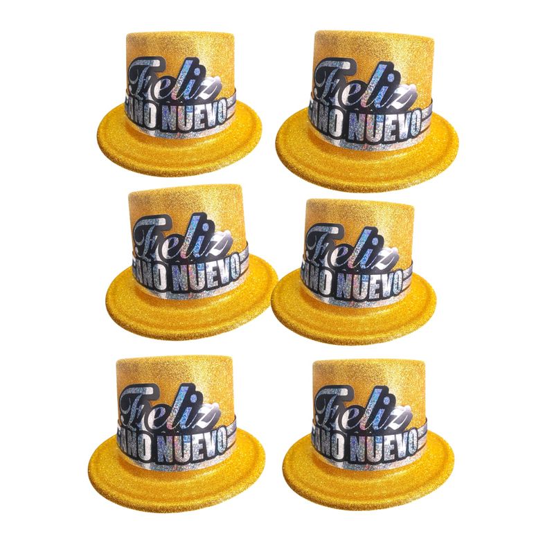 GENERICO - sombreros para fiesta de feliz año nuevo color dorado x6 und