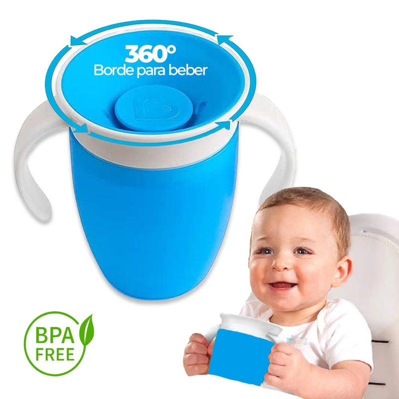 BOOGY - Vaso entrenador 360 para bebe con manijas azul