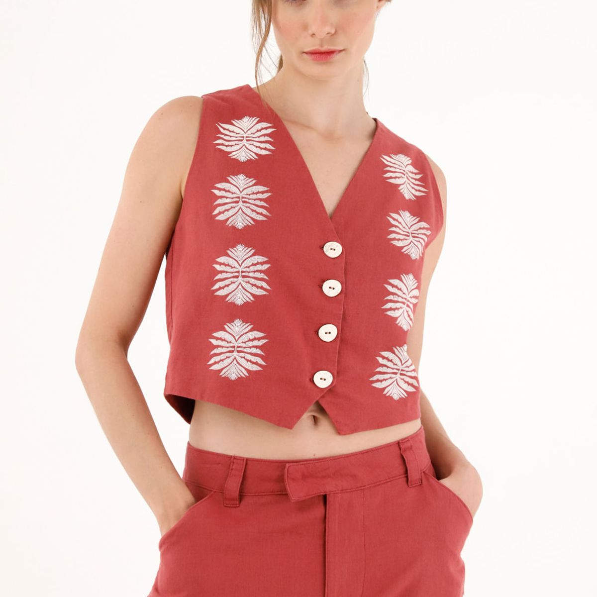 TENNIS - Chaleco tipo sastre rojo para mujer