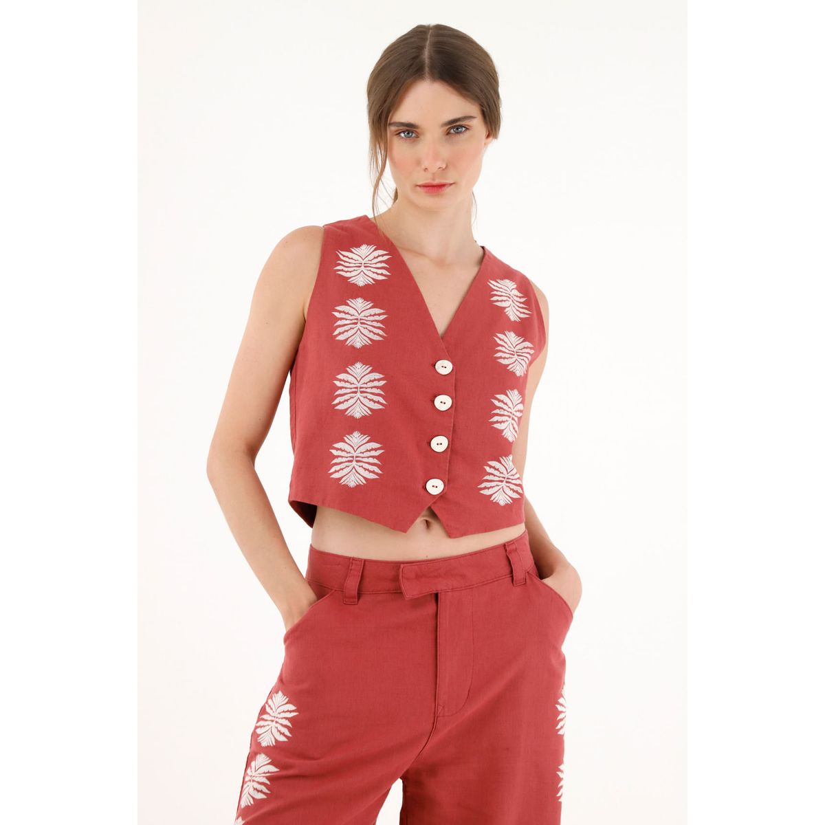 TENNIS - Chaleco tipo sastre rojo para mujer