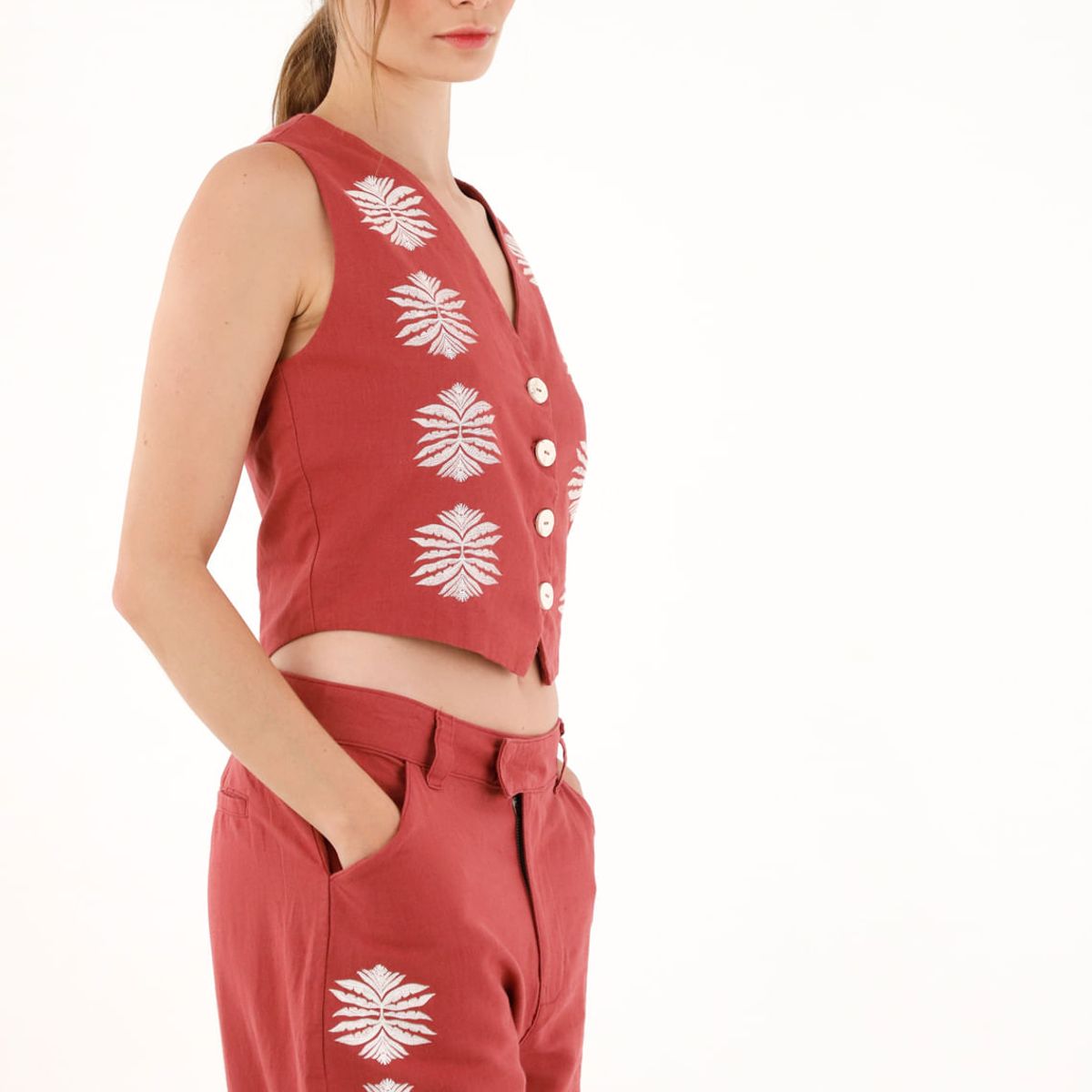 TENNIS - Chaleco tipo sastre rojo para mujer