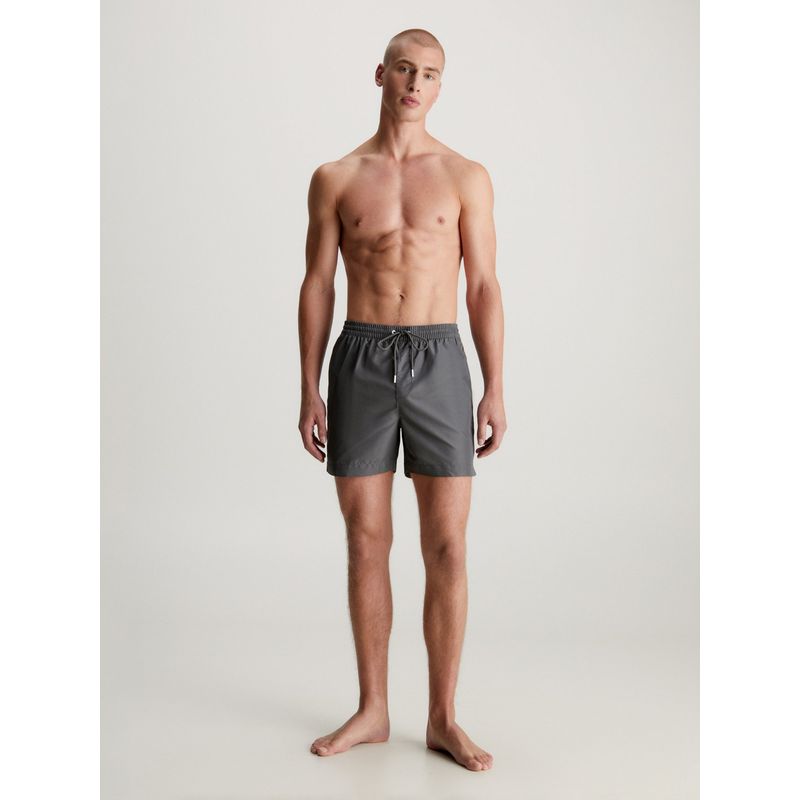 CALVIN KLEIN - Bermuda De Baño Gris De Largo Medio Con Cordón Calvin Klein
