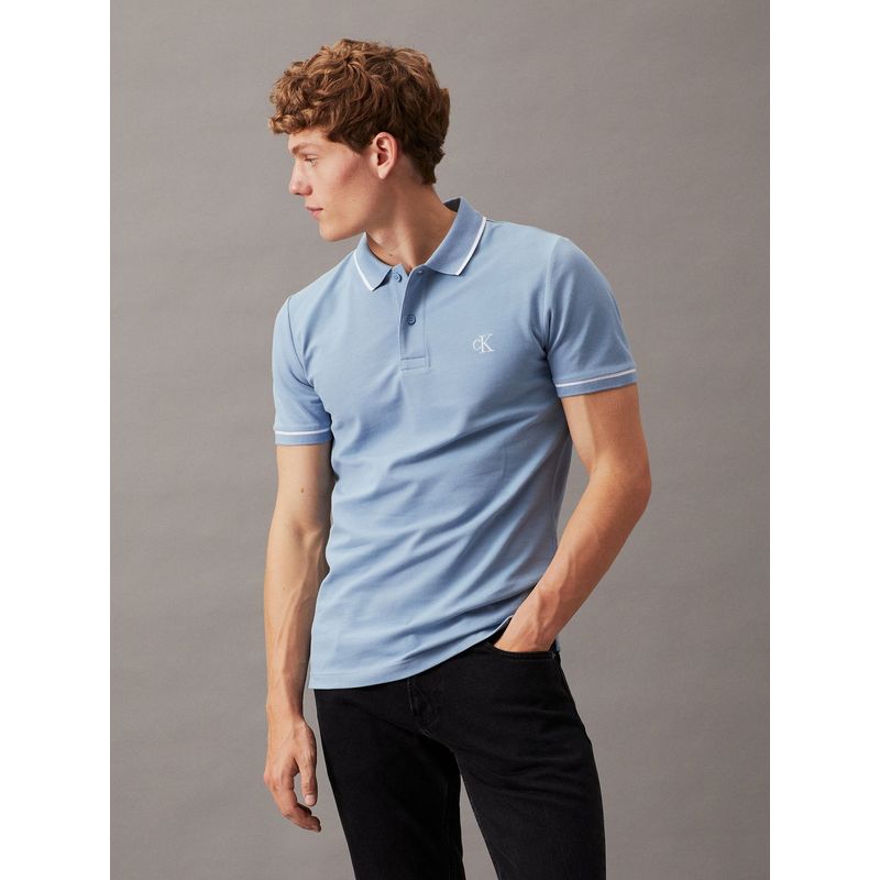 CALVIN KLEIN - Polo Azul Slim Con Ribete En Contraste Calvin Klein