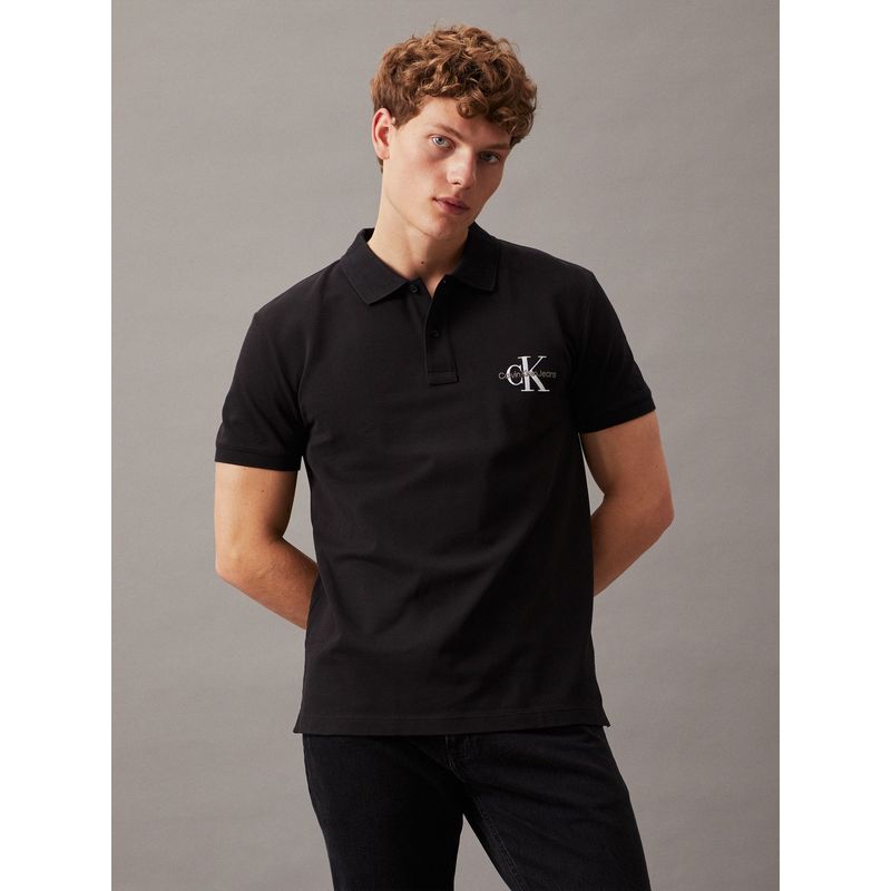 CALVIN KLEIN - Polo negro con monograma Calvin Klein