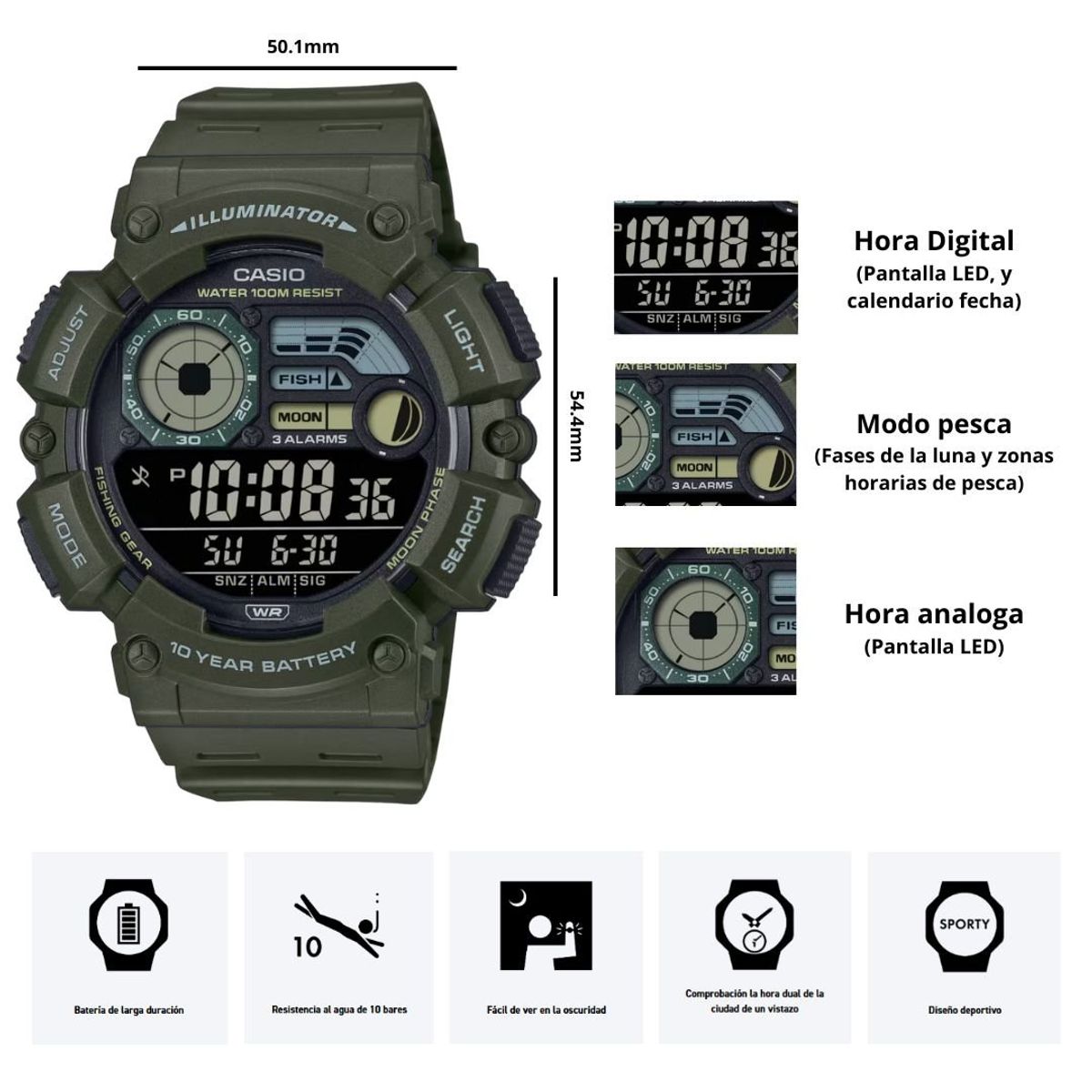 CASIO - Reloj Casio Modelo WS-1500H-3B Diseño Deportivo