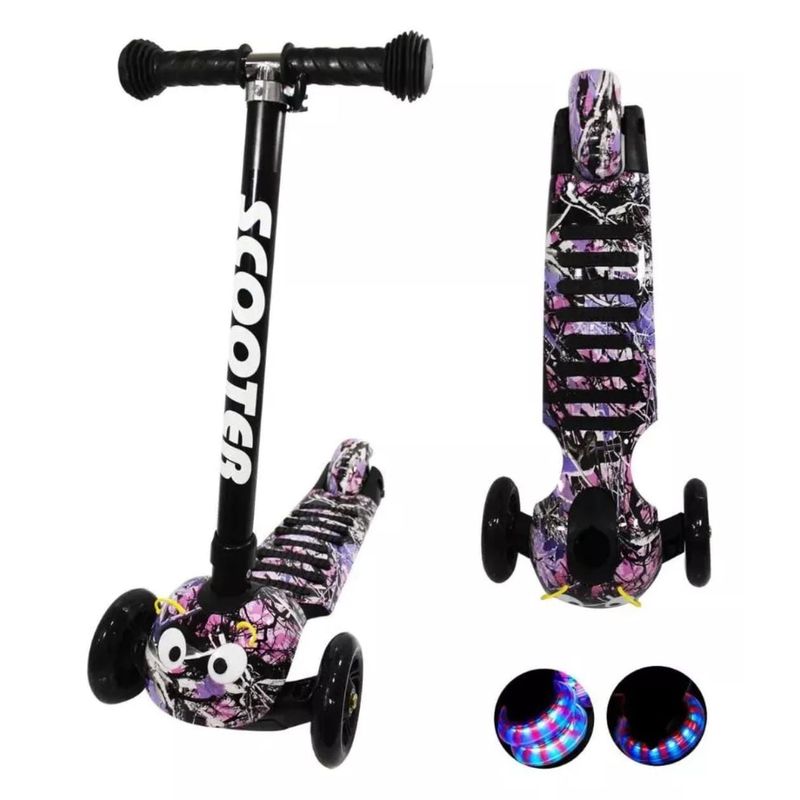 GENERICO - Patineta 3 Ruedas Scooter Graduable Llanta Luces Gusanito