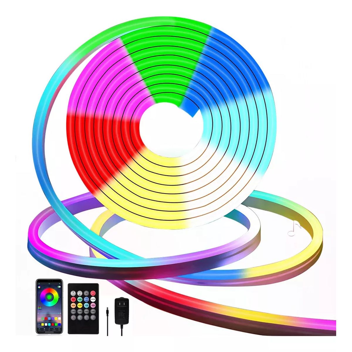 GENERICO - Tira De Luz Led Rgb De Neón Ip65 Flexible Bluetooth De 5m