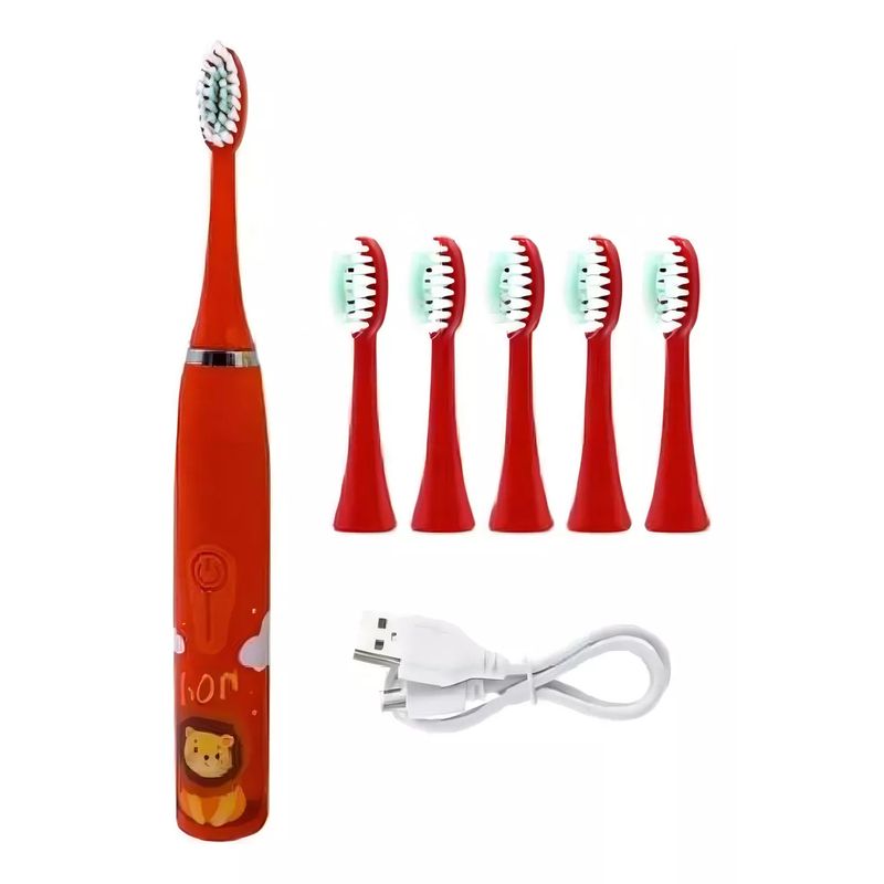 GENERICO - Cepillo De Dientes Eléctrico Infantil 6 Cabezales Rojo