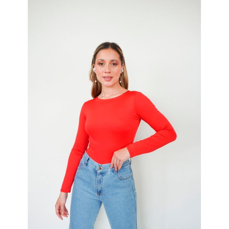 MOLGOA - Bodie para Mujer Rojo Cuello Redondo Manga Larga - Rebeca Rojo