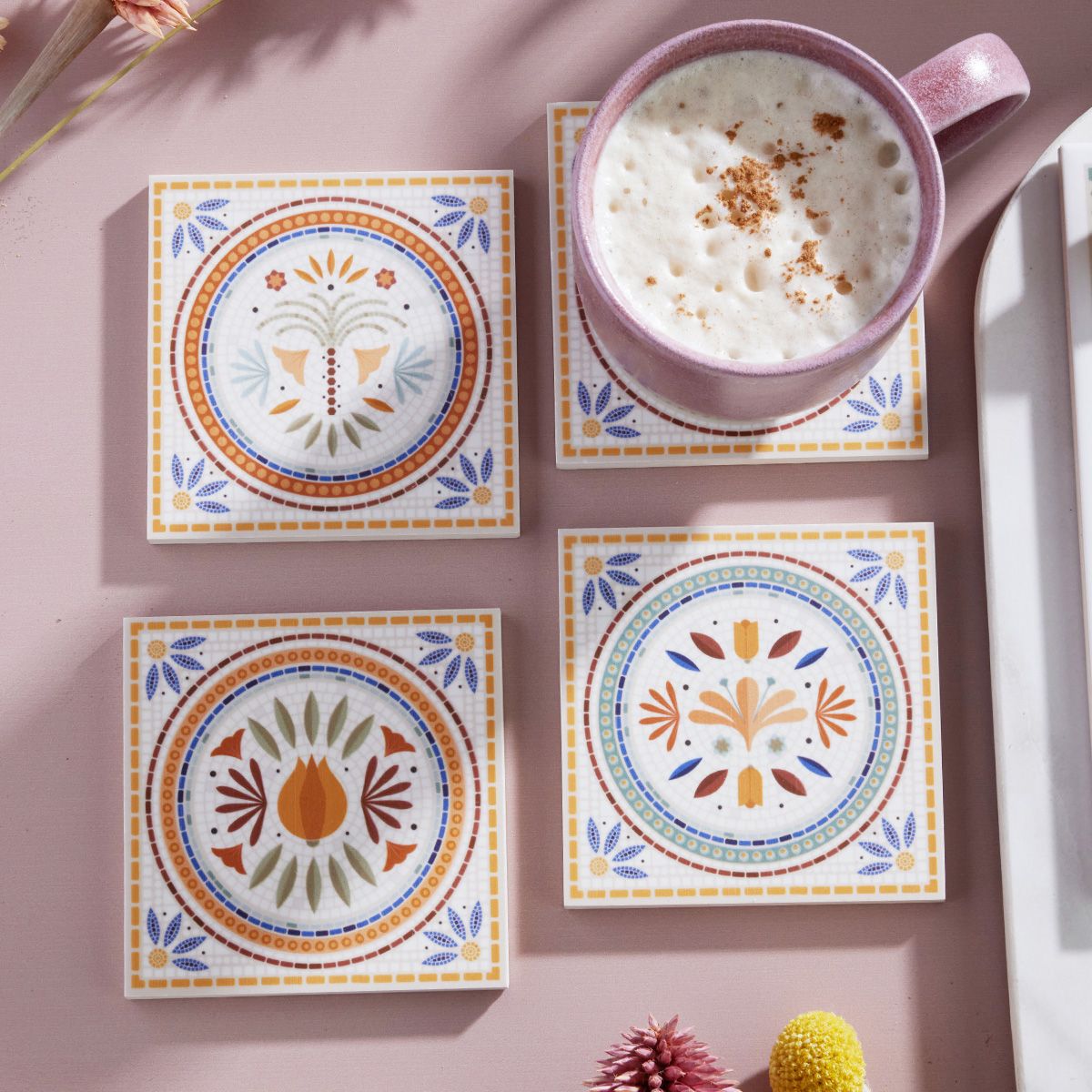 CORONA - Set 4 Portavasos Fiore 10x10cm